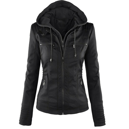 Janene - Komfortable, wasserdichte Damen-Lederjacke mit Kapuze