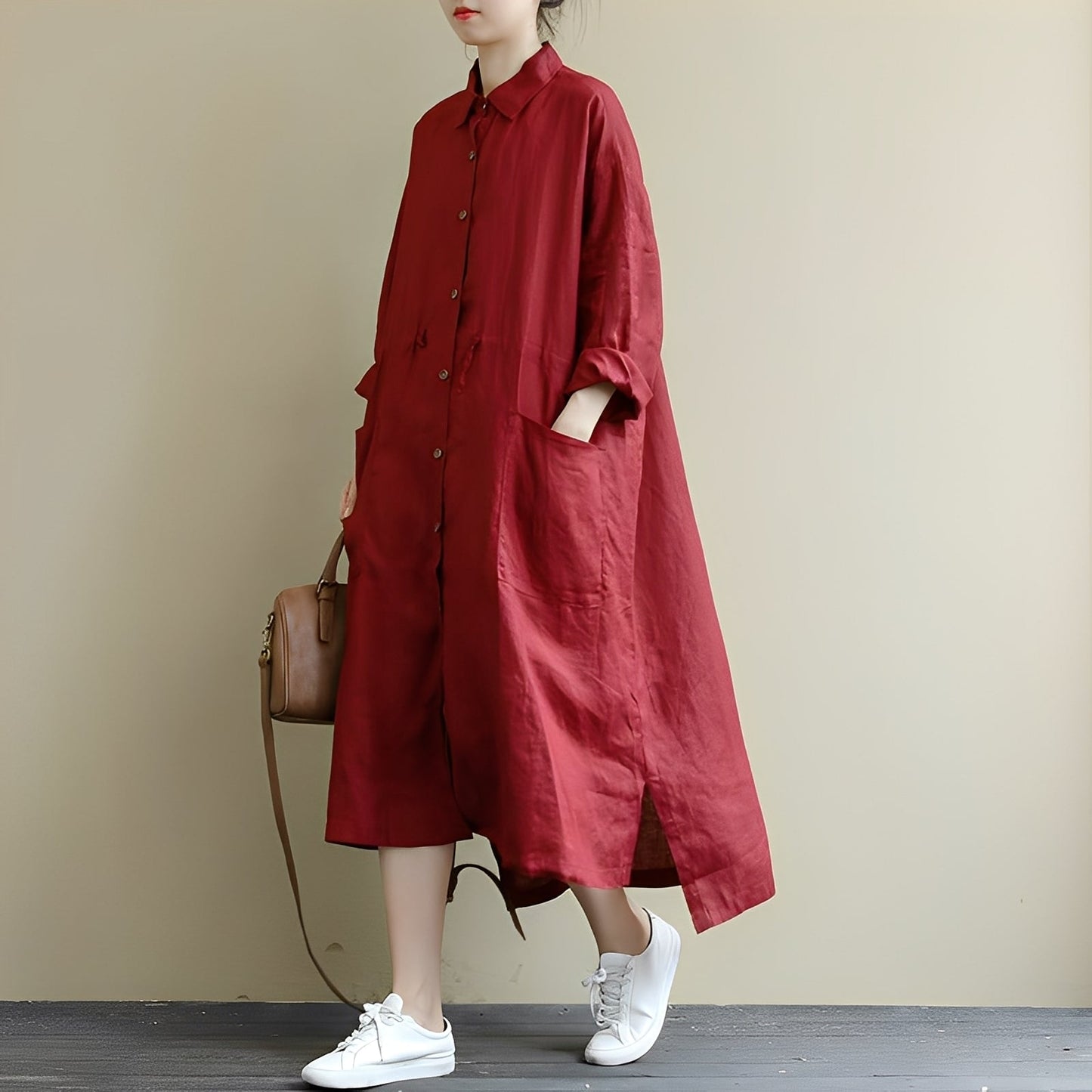 Chelsie - Damen-Maxikleid mit entspannter Passform und Knöpfen