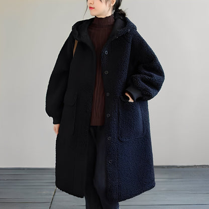 Nydia - Bequemer Damenmantel aus Wollmaterial mit Kapuze
