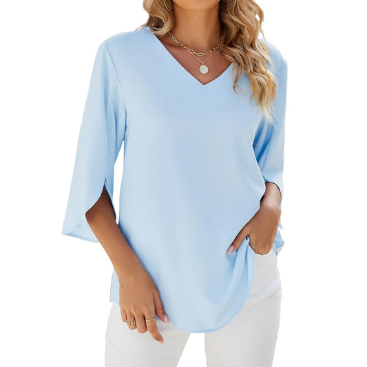 Teresa - Schicke Chiffonbluse Tunika mit V-Ausschnitt
