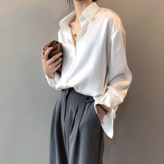 Briana - Schicke Satin-Seidenbluse mit Knöpfen für Frauen