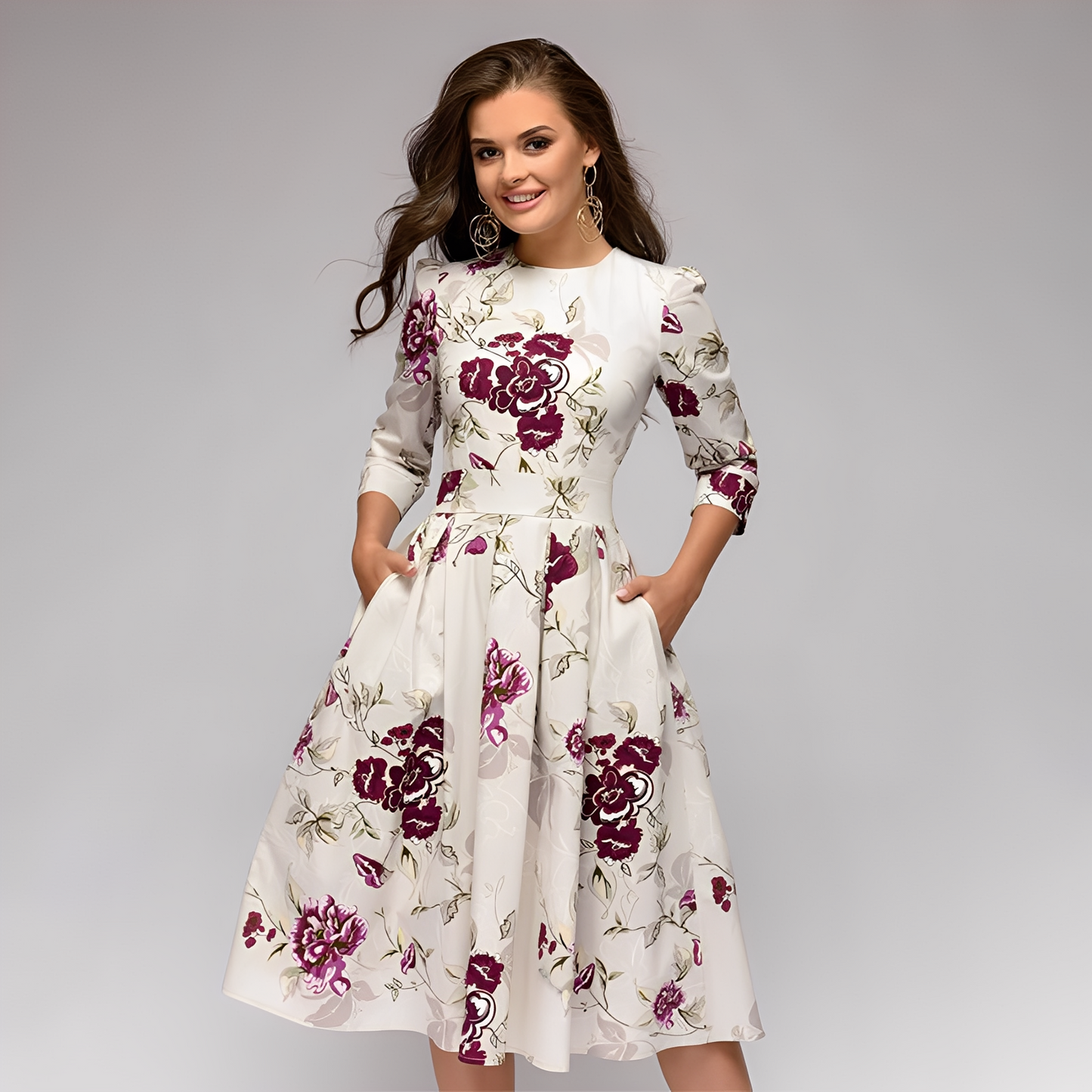 Elisabeth - Schickes Kleid für Damen mit langen Ärmeln und Blumenmuster