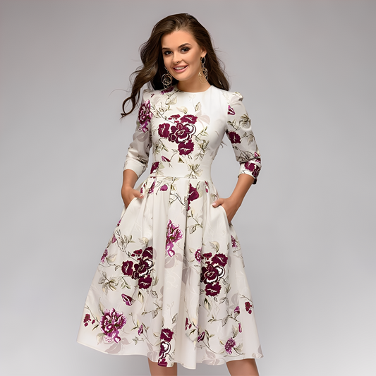 Elisabeth - Schickes Kleid für Damen mit langen Ärmeln und Blumenmuster