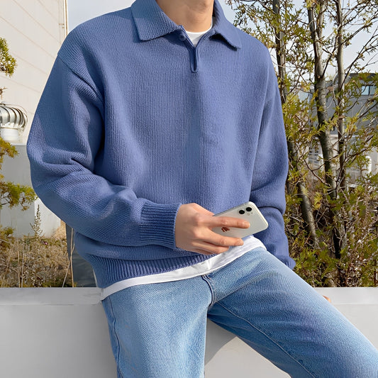 Bernard - Herren-Strickpoloshirt mit langen Ärmeln