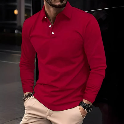Dudley - Komfortables langärmeliges Herren-Poloshirt mit Knöpfen