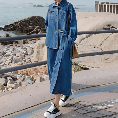 Christabel - Langes Retro-Jeanskleid mit Damen-Taschen