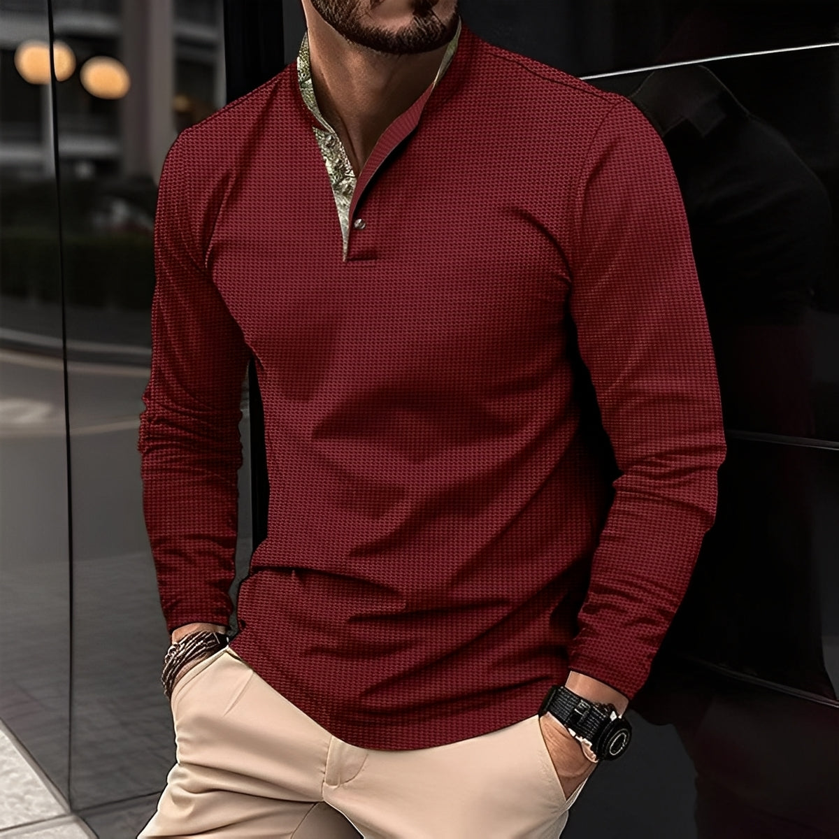 Crofton - Modisches langärmeliges Herren-Poloshirt mit Musterakzent