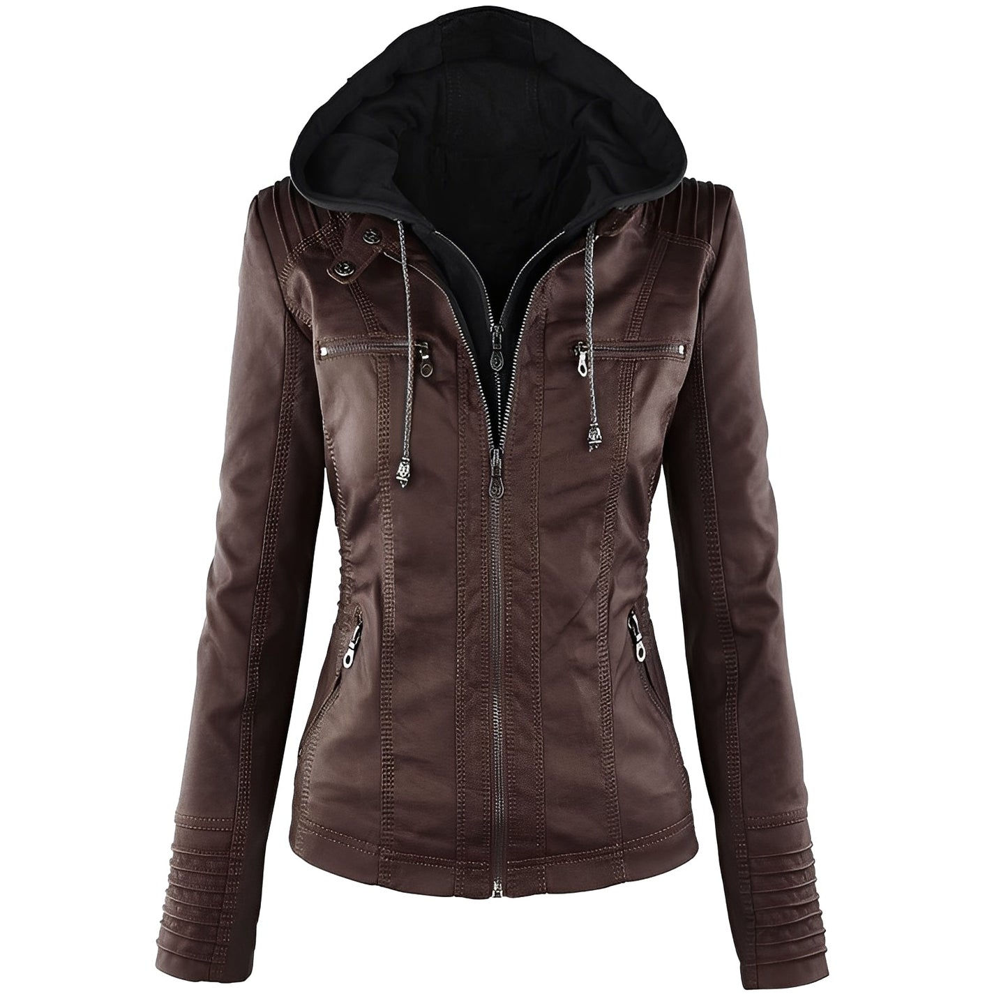 Janene - Komfortable, wasserdichte Damen-Lederjacke mit Kapuze