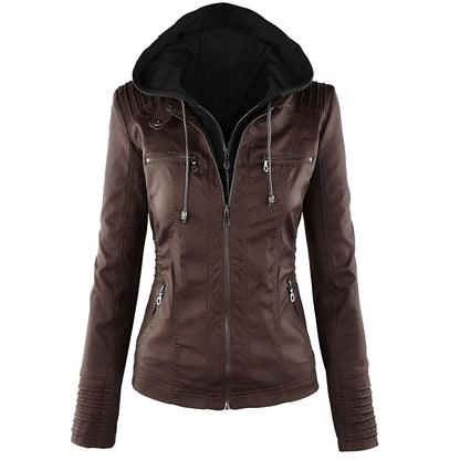 Janene - Komfortable, wasserdichte Damen-Lederjacke mit Kapuze