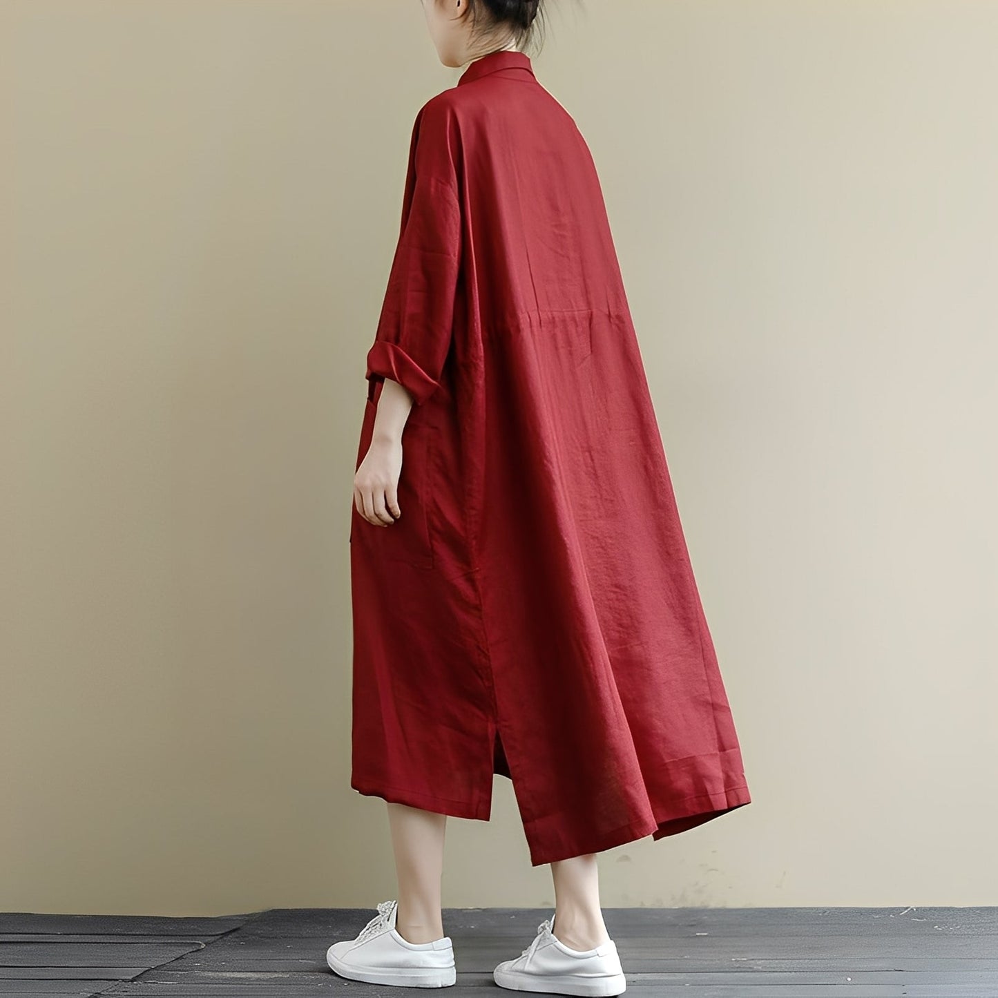 Chelsie - Damen-Maxikleid mit entspannter Passform und Knöpfen