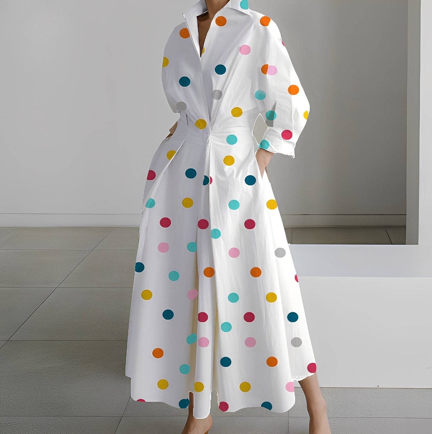 Lavina - Bequemes Damenkleid mit langen Ärmeln und Taschen