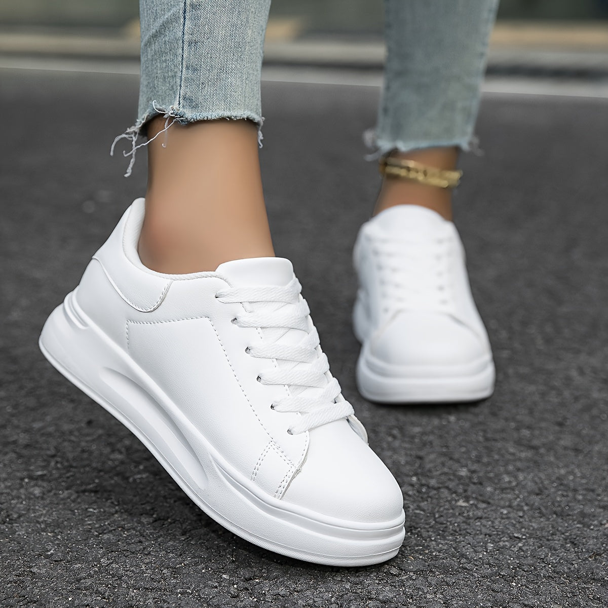 Techno - Damen Sneaker aus weißem Leder, Einfacher Look