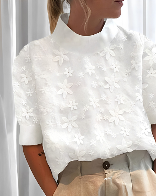 Julia - Trendige Bluse mit Stickerei und Stehkragen für Frauen