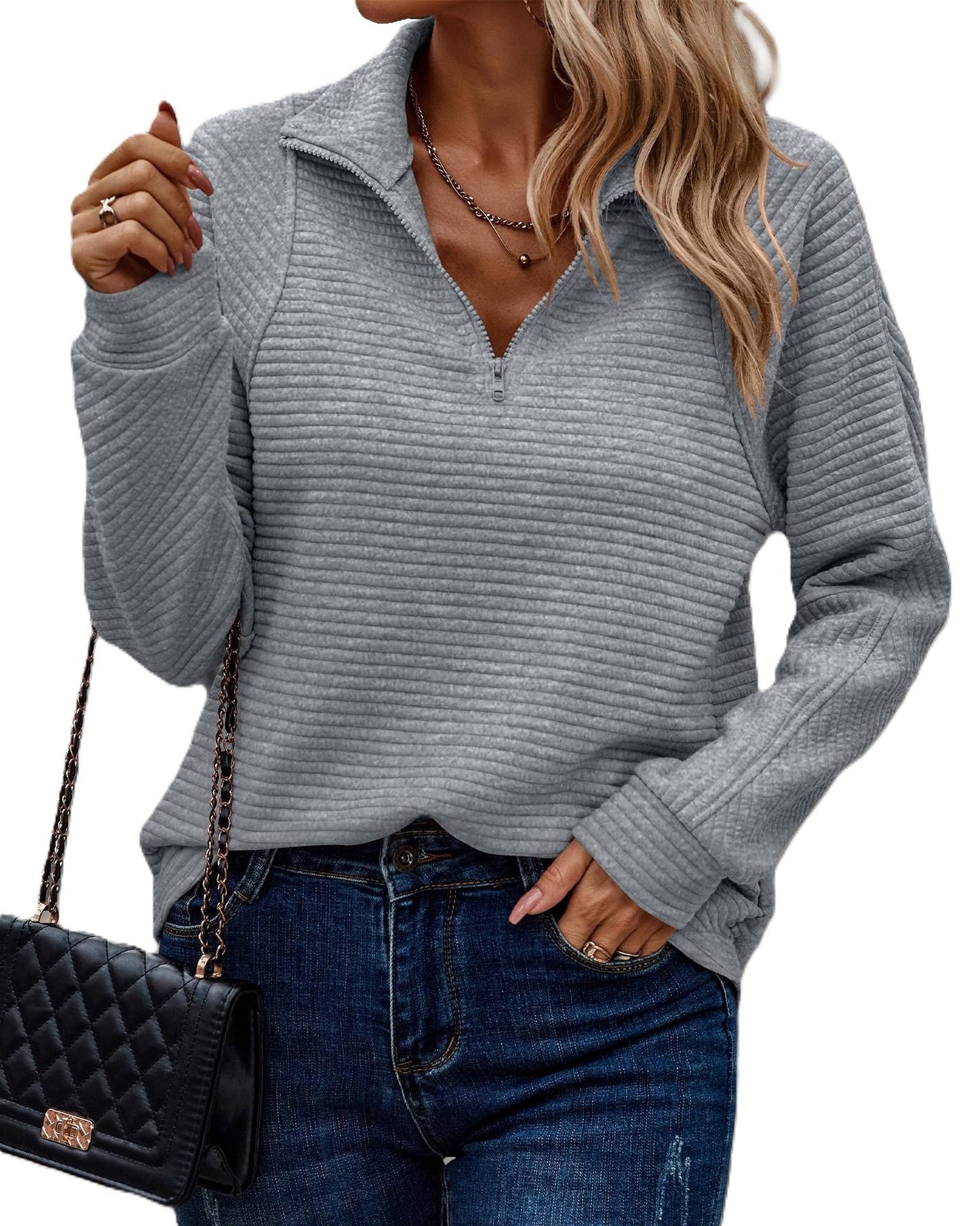 Zinnia - Damenpullover mit Reißverschluss und Ripp-Look