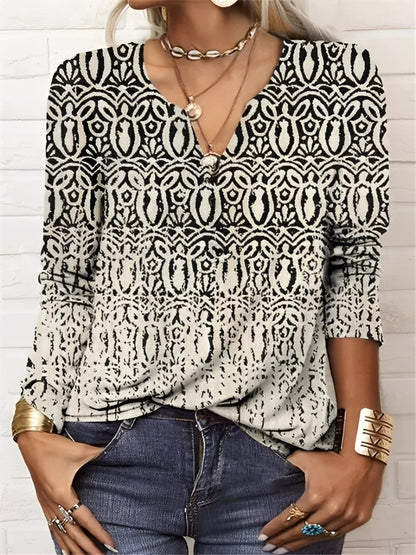 Denise - Damen Boho-Bluse mit V-Ausschnitt und Knöpfen