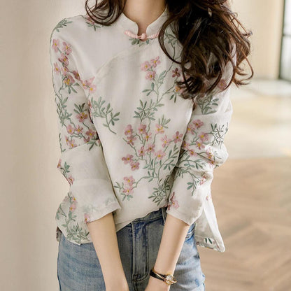 Charnette - Elegante Damenbluse aus besticktem Leinen