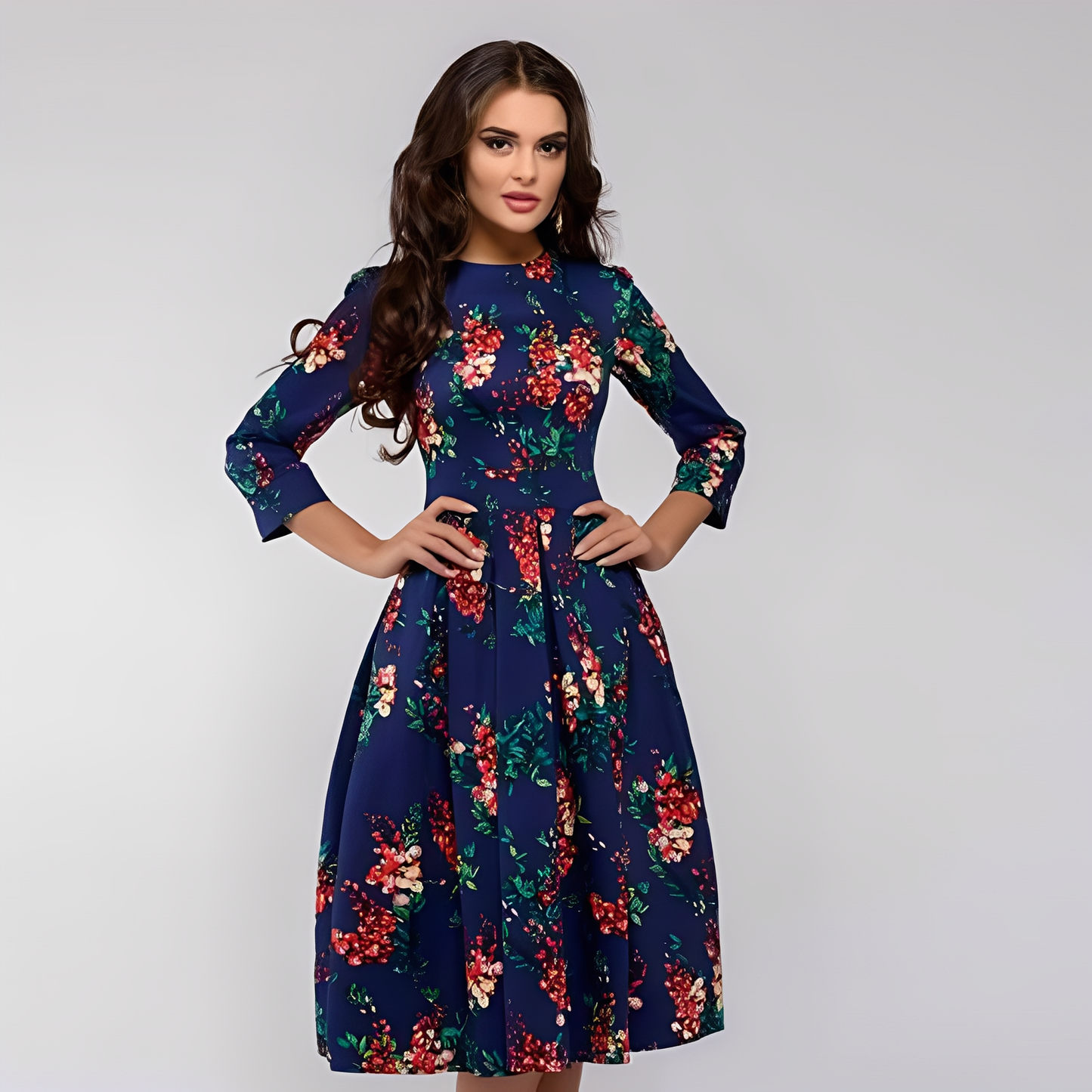 Elisabeth - Schickes Kleid für Damen mit langen Ärmeln und Blumenmuster