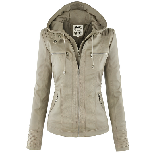 Janene - Komfortable, wasserdichte Damen-Lederjacke mit Kapuze