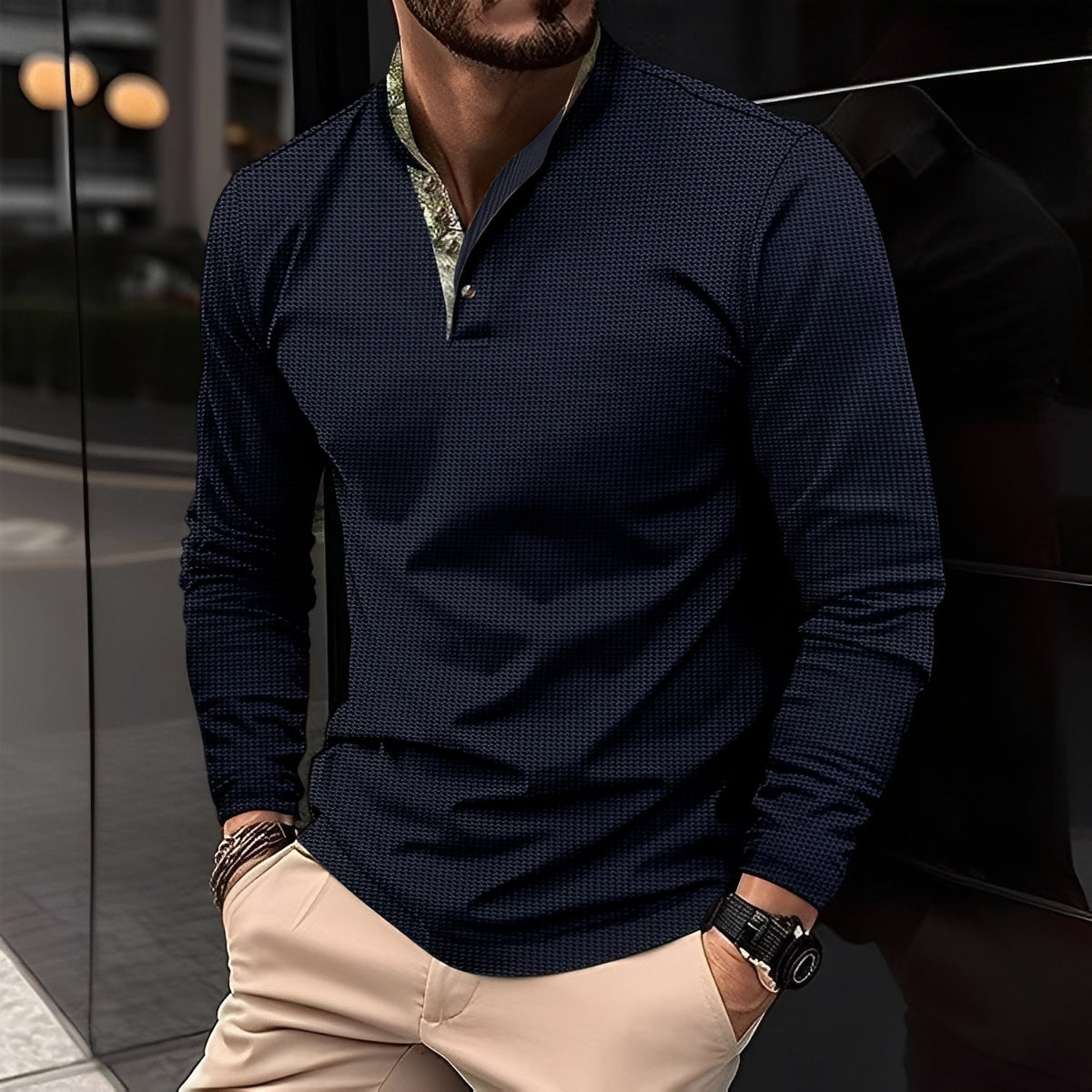 Crofton - Modisches langärmeliges Herren-Poloshirt mit Musterakzent
