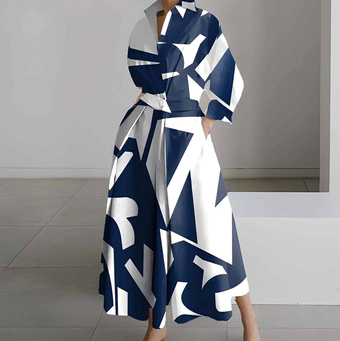 Lavina - Bequemes Damenkleid mit langen Ärmeln und Taschen