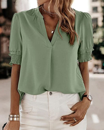 Sophia – V-Ausschnitt Bluse mit Kurzen Ärmeln