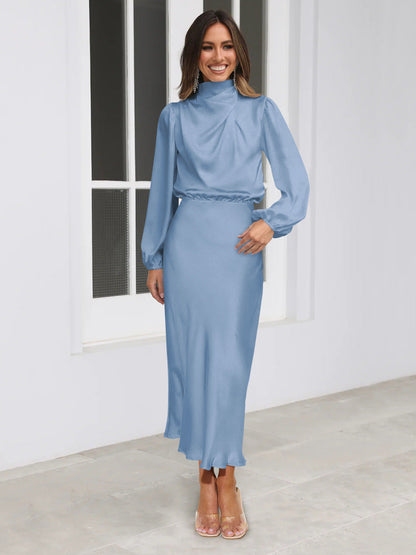 Danica - Elegantes Damenkleid mit Neckholder und langen Ärmeln