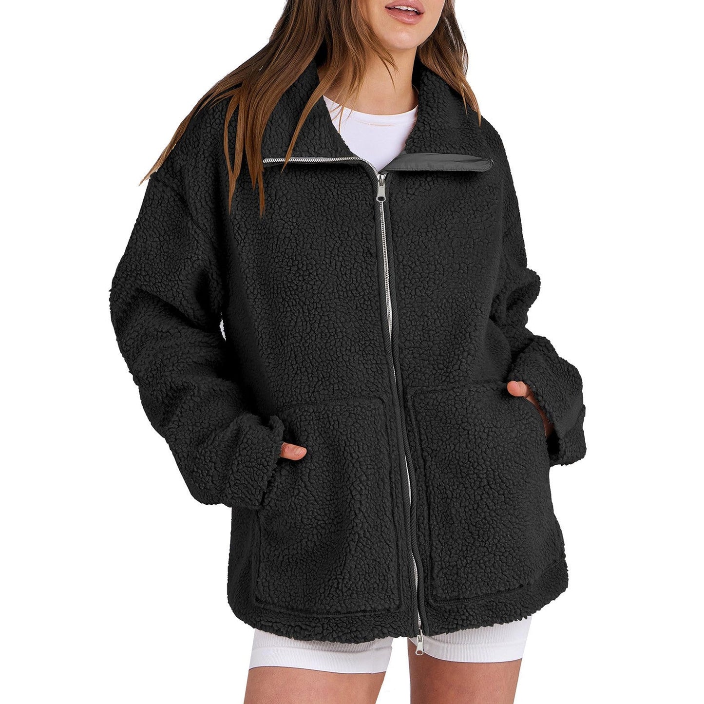Adamina - Kuscheliger Wollmantel mit hohem Kragen für Damen