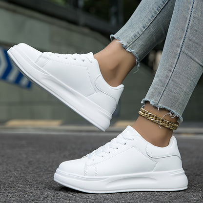 Techno - Damen Sneaker aus weißem Leder, Einfacher Look