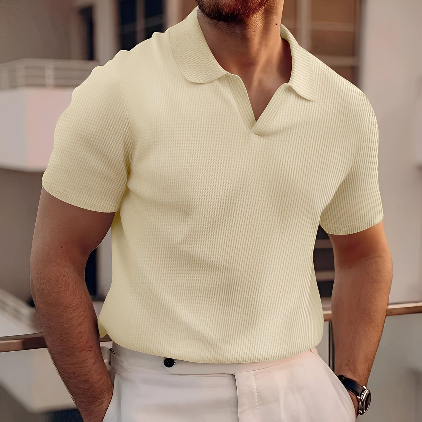 Harley - Einfaches Männer-Poloshirt mit kurzen Ärmeln und Wabenmuster