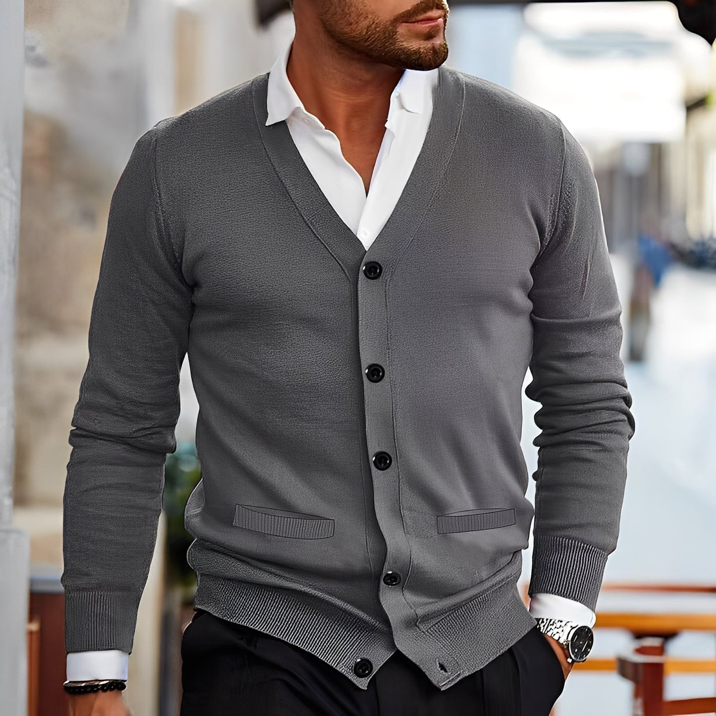 Terence - Traditioneller Herrenpullover mit Taschen