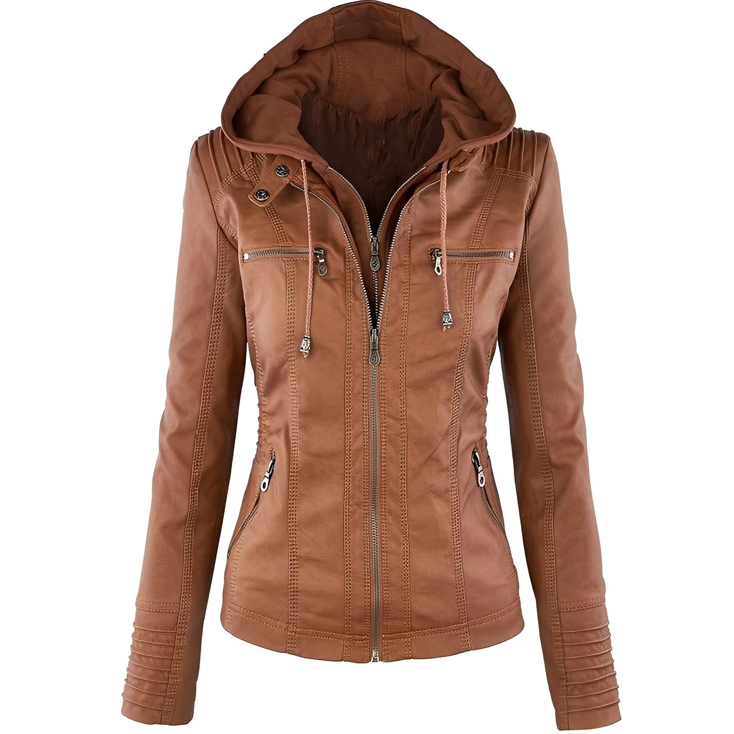 Janene - Komfortable, wasserdichte Damen-Lederjacke mit Kapuze
