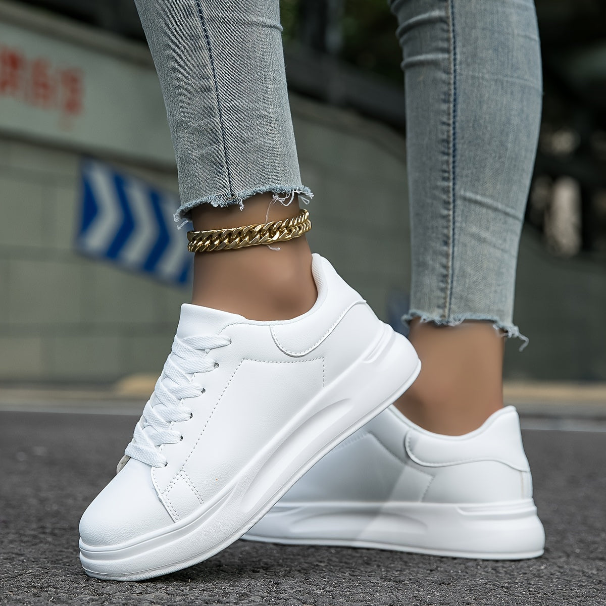 Techno - Damen Sneaker aus weißem Leder, Einfacher Look