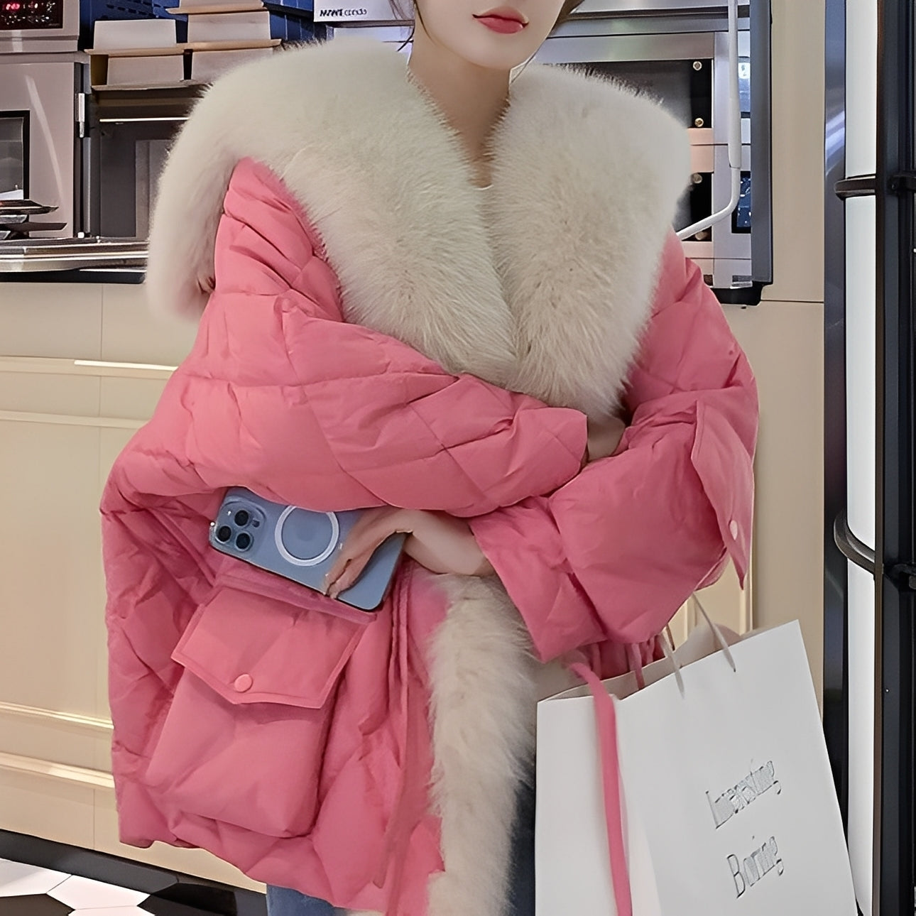 Marjorie - Modische Damen-Daunenjacke mit Fellkragen