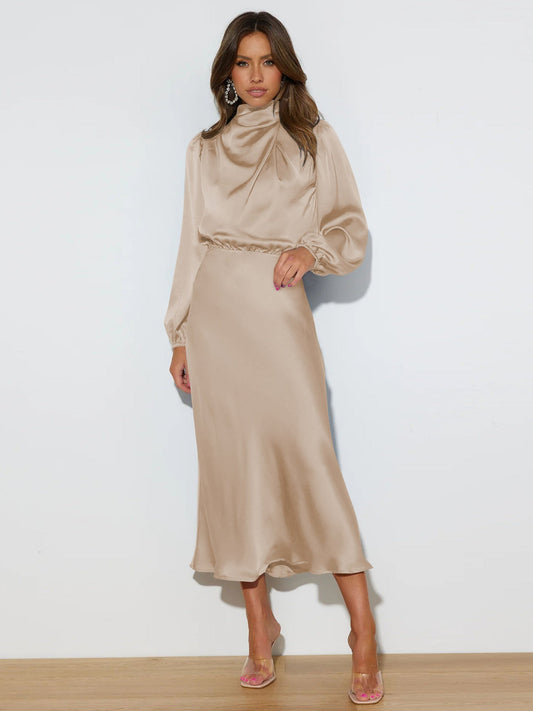 Danica - Elegantes Damenkleid mit Neckholder und langen Ärmeln