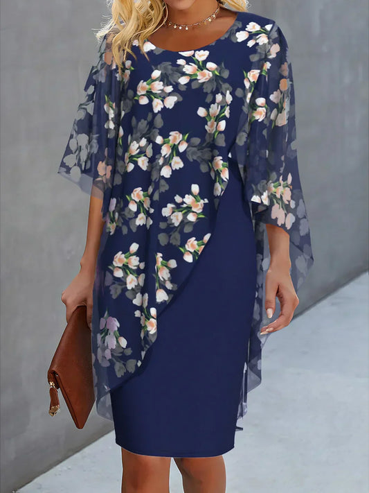 Lea – Kurzes Blumenmuster Kleid mit Überwurf