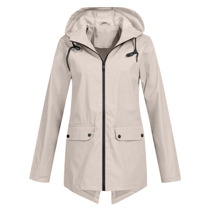 Aredhel - Damen Regenjacke mit Kapuze, lang geschnitten