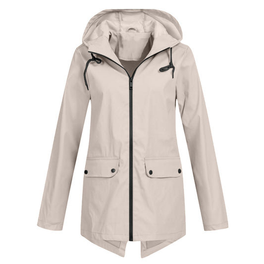 Aredhel - Damen Regenjacke mit Kapuze, lang geschnitten