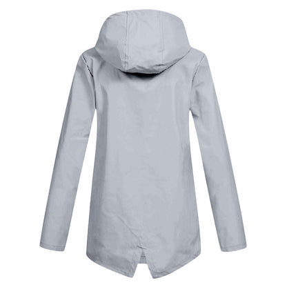 Aredhel - Damen Regenjacke mit Kapuze, lang geschnitten