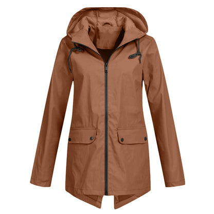 Aredhel - Damen Regenjacke mit Kapuze, lang geschnitten