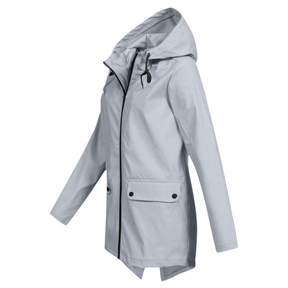 Aredhel - Damen Regenjacke mit Kapuze, lang geschnitten