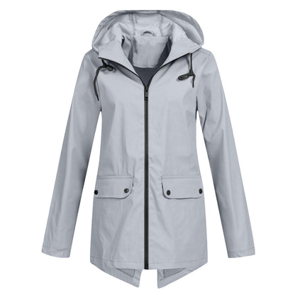 Aredhel - Damen Regenjacke mit Kapuze, lang geschnitten