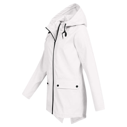 Aredhel - Damen Regenjacke mit Kapuze, lang geschnitten