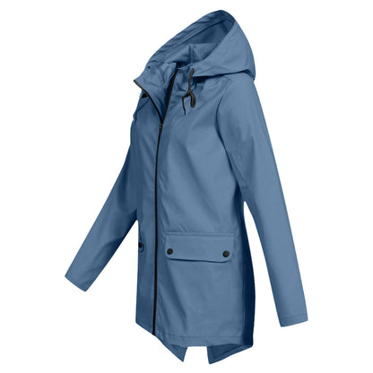 Aredhel - Damen Regenjacke mit Kapuze, lang geschnitten