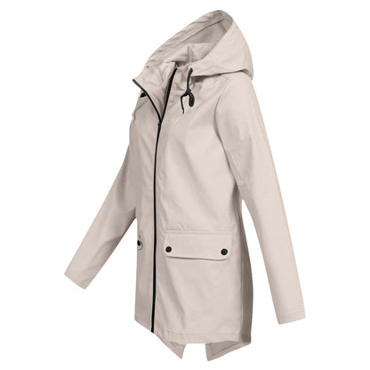 Aredhel - Damen Regenjacke mit Kapuze, lang geschnitten
