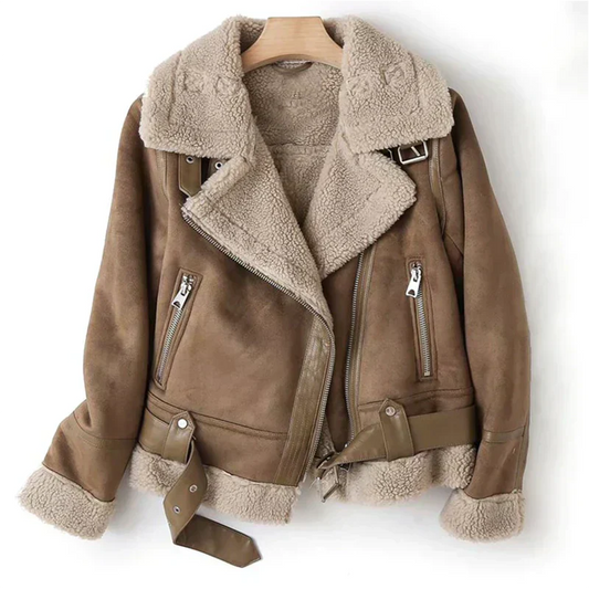 Macie – Lederjacke mit Sherpa-Besatz
