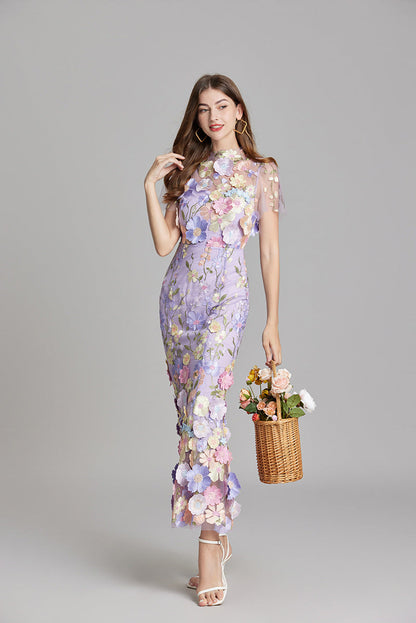 Elina – Besticktes ärmelloses langes Kleid