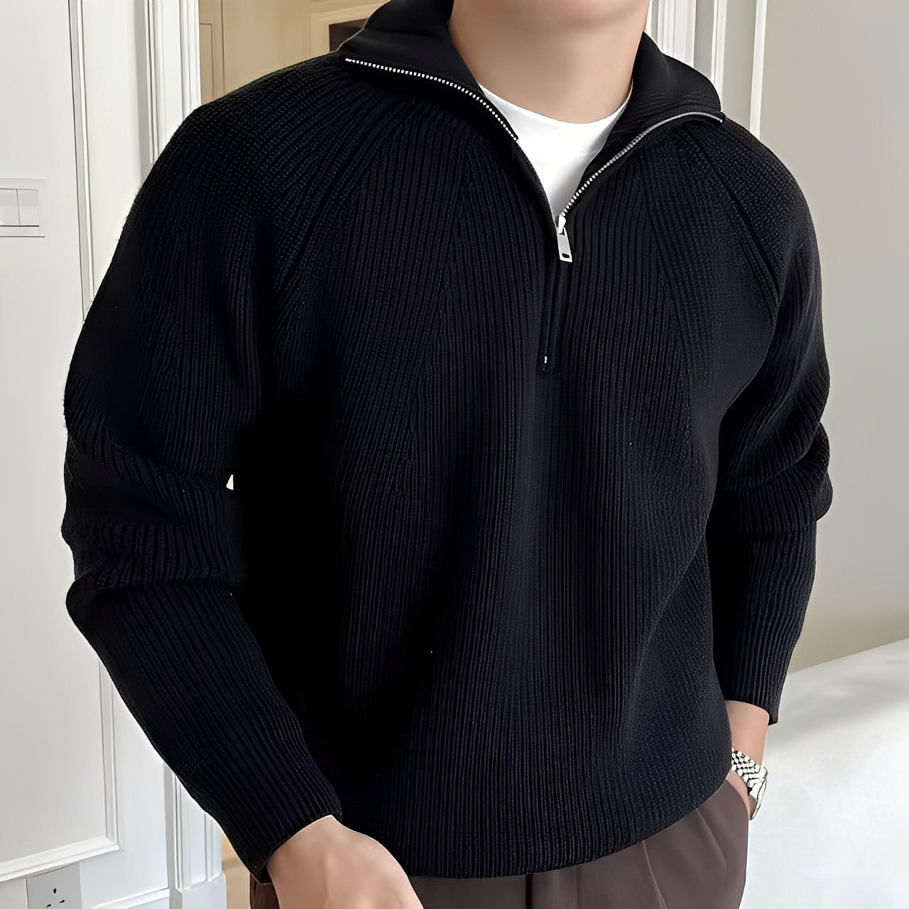 Lino – Baumwollpullover mit Reißverschluss bis zur Brust