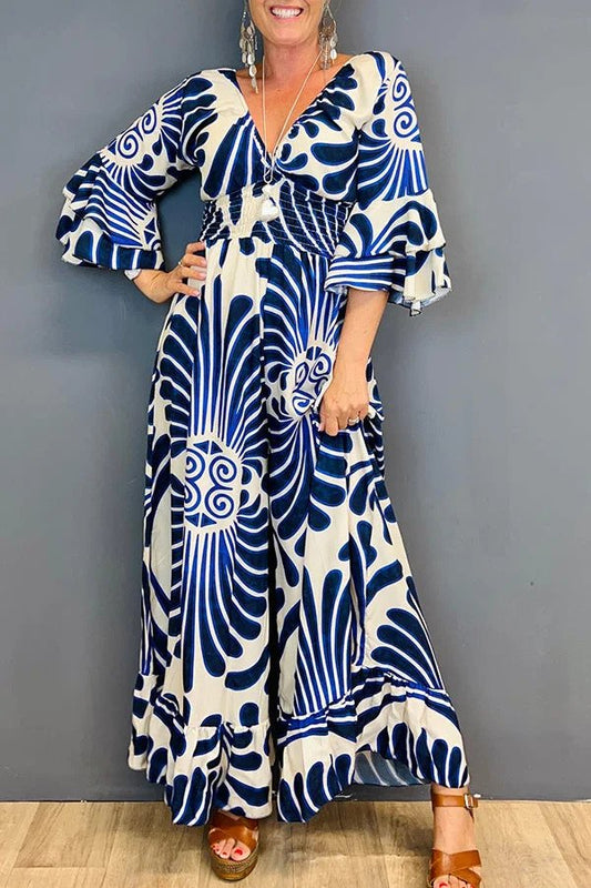 Elvira - Vintage-Einteiler mit Blumenmuster und Rüschenärmeln