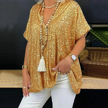 Paola - T-Shirt mit Pailletten und V-Ausschnitt