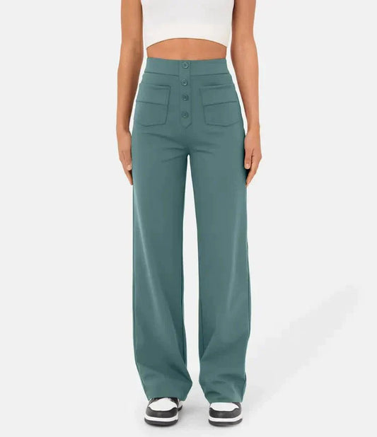Vera – Weitbein-Hose mit hoher Taille und Knopfdetails